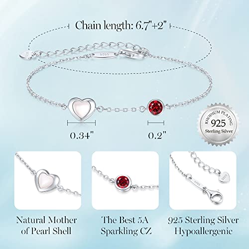 Cde Love Heart Bracelet For Women 925 Sterling Silver Birthstone Charm Link Bracelet With Mother Of Pearl Cubic Zirconia Anniversary Birthday Jewelry Gifts For Women Wife Girlfriend Her #TOP4