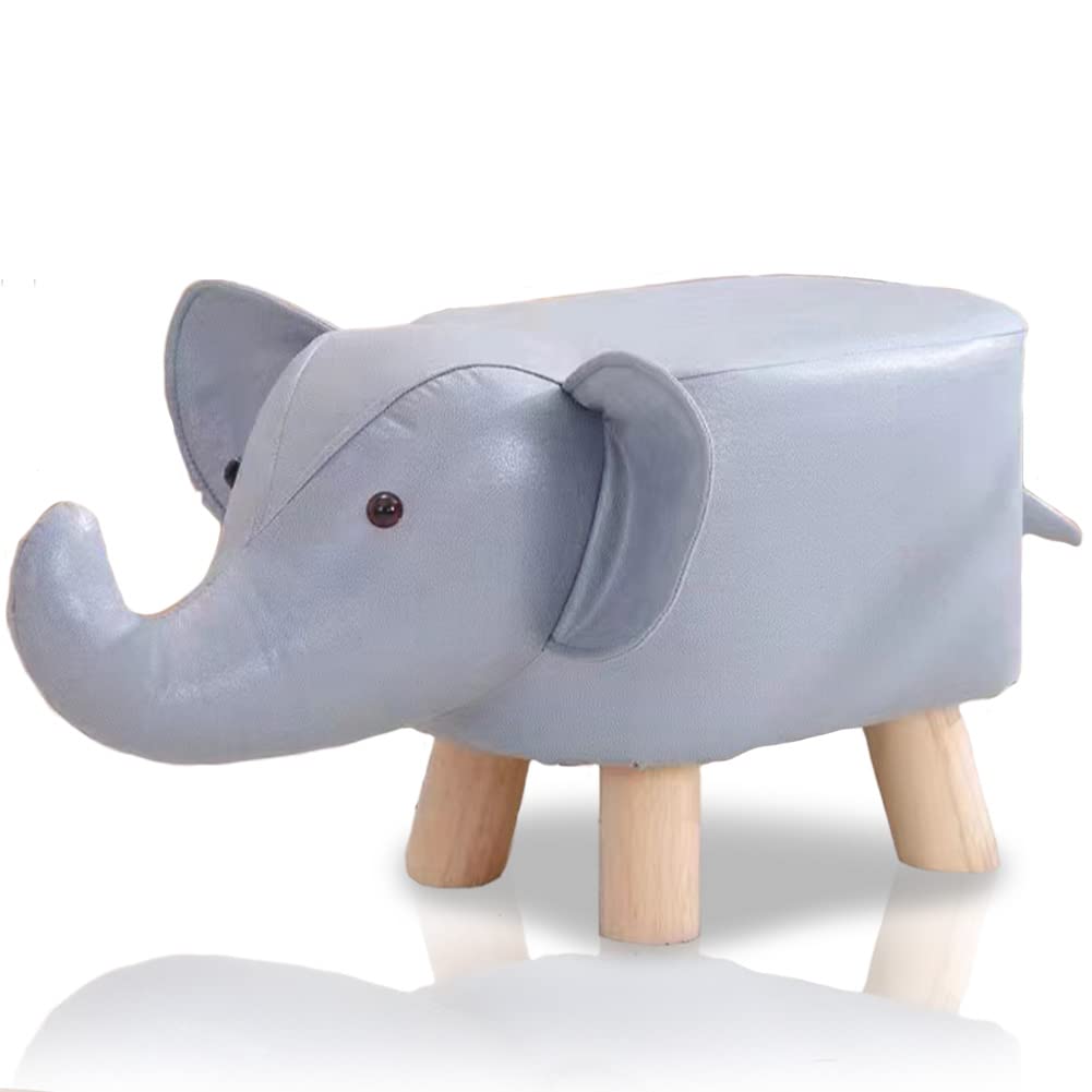 Reposapiés en Forma de Elefante, Taburete Acolchado con Estructura de Madera antiarañazos y Revestimiento de Piel sintética, puf, diseño Creativo, cómodo y Resistente, 22 x 30 x 28 cm (Azul)
