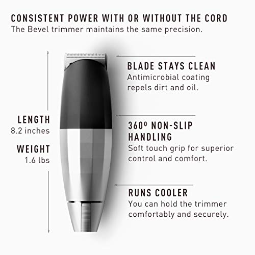 Beard Trimmer by Bevel - Clippers for Men, Cordless, Rechargeable, Tool-free Zero Gap Dial, High Power, 6+ Hour Battery Life, 6 Month Standby