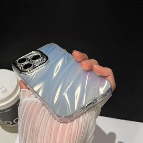 Image of COVERLY for iPhone 12 Pro Hot Diamond Ring Lens Film Camera Protection Phone Case, Luxury 3D Laser Cut Water Ripple Mirror Gradient Glitter Colorful Hard Mobile Cover for Apple iPhone 12 Pro (Silver)