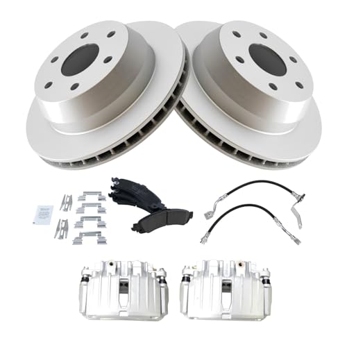 Image of TRQ Rear Brake Pad & Rotor Kit Ceramic Premium G-Coated Compatible with 2002 Chevrolet Silverado 1500 GMC Sierra 1500