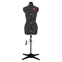 PRYM 611753 Schneiderpuppe „Prymadonna Polka Dots“ in schwarz-weißem Pünktchen-Design, dreh- und höhenverstellbar, Größe M (42-48), inkl. Rockabrunder mit Stecknadelfixierung, integriertes Nadelkissen