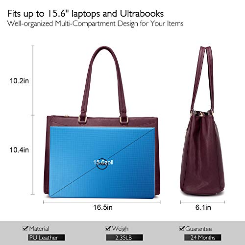 Image of Laptop Tote Bag for Women 15.6 Inch Waterproof Leather Computer Laptop Bag Women Business Office Work Bag Briefcase Large Travel Handbag Shoulder Bag