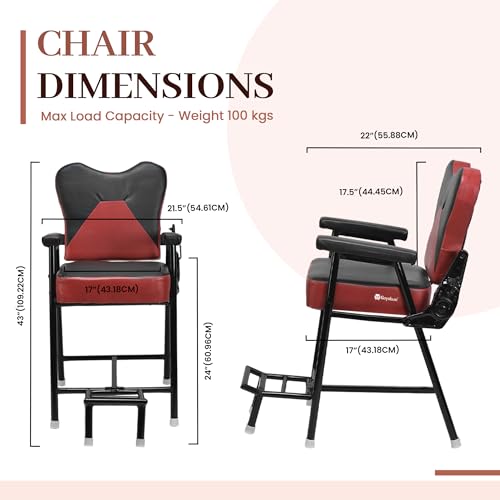 Image of Beauty Parlor Massage Chair Salon Barber Cutting Beauty Parlor Chair Made of Iron Frame, with Push Back System and Cushioned Back Seat (Red Black) Already Assembled