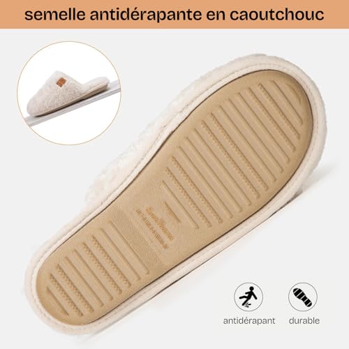 EverFoams Pantoufles Femme alpaga synthétique doux Blanc crème, 38-39 EU – vue 6