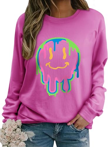 WIEIYM Women Sweatshirt Smile Face Crewneck Pullover Long Sleeve T Shirt Graphic Print Basic Tops Causal Jumpers S-XXL