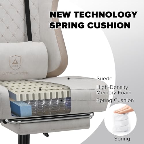 Sedia da gaming, ergonomica, da scrivania, con superficie in tessuto, cuscino a molla, braccioli di collegamento e poggiapiedi, beige-marrone - Sedia gaming - Immagine 5