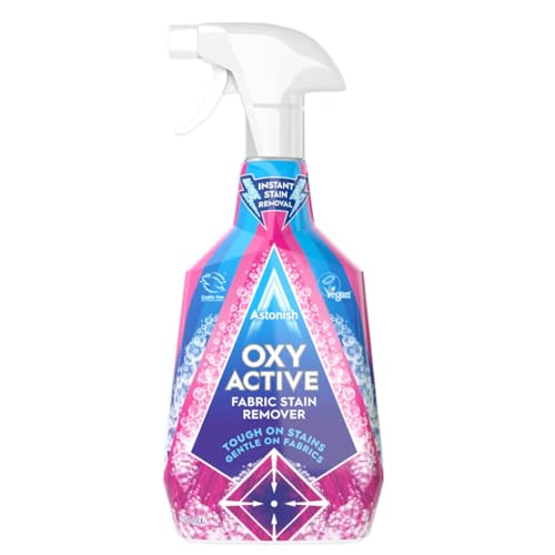 Astonish Oxy Active Pink Blossom Scented Fabric Stain Remover 25.4 oz Spray Bottle - Oxi Laundry Pre-Treat Cleaner for Clothes Upholstery & Carpet - Cruelty Free Color Safe Cleaning Solution