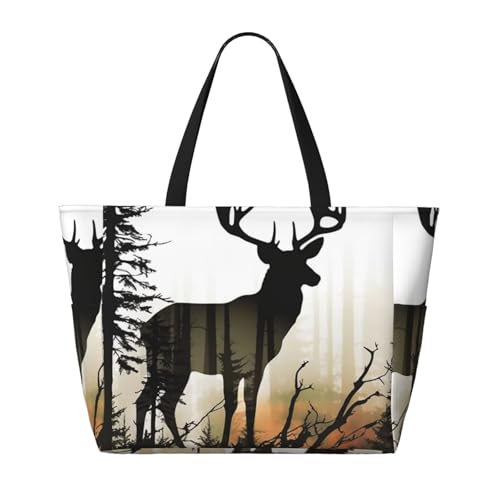 Beach Bags For Women Large Waterproof Sandproof Beach Tote Bag Lightweight Zipper Carry On Bag Deer Silhouette Pool Bag For Gym Travel Vocation2