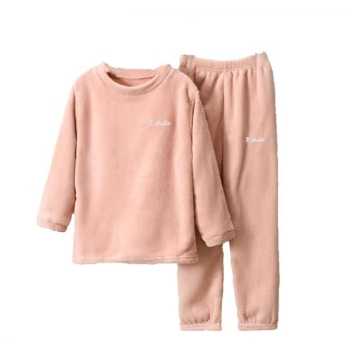 Generisch Pijama para niños, cálido, de un solo color, juego para niños y niñas, ropa de casa para niños, suave, peluche con pantalones de forro polar para niños, Rosa., 7-8 años