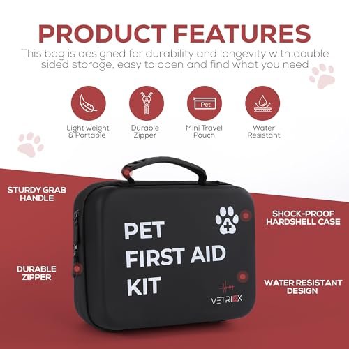 Dog First aid kit | Pet First aid kit for Dogs and Cats | 85 Pieces with Styptic clotting Stick and Bonus Travel Pouch | Dog Emergency kit for Home and Travel | Dog Medical kit (Hard case) - Thumbnail 3