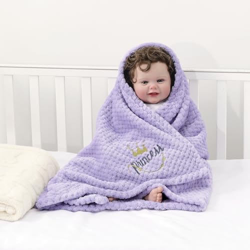 Image of CREVENT 30''X40'' Cute Cozy Fluffy Warm Baby Blanket for Girls Infants Toddlers' Bedding Crib Cot Stroller, Baby Shower Birthday Newborn's Gift - Purple Crown 75X100cm