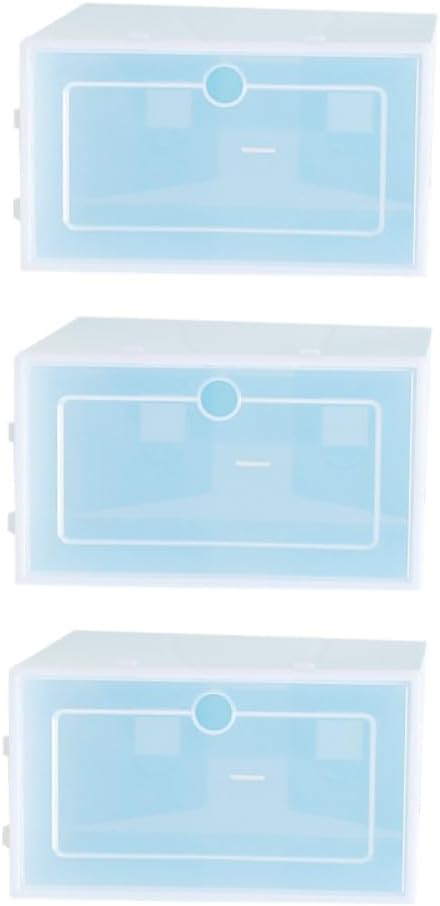 STOBAZA 6PCS Transparent Stackable Shoes Box Large Blue Thickened Plastic Shoe Storage Container Organizer for Closet Entryway Under Bed and Shelf Use