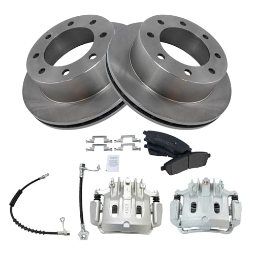 Image of TRQ Brake Pad, Caliper, Hose, & Rotor Kit Semi-Metallic Compatible with 2000 Ford Excursion F-350 Super Duty