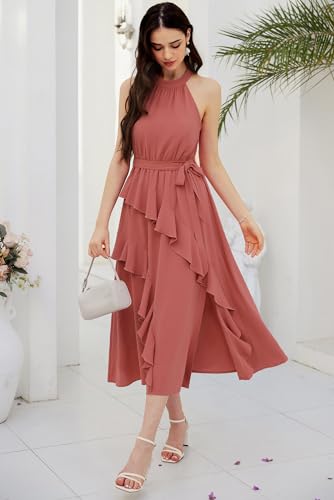 Grace Karin Women'S Summer Halter Neck Dresses Sleeveless Trendy Casual Long Boho Ruffle Sundress Pink Xl thumb #5