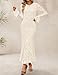 ZESICA Women's Long Sleeve Bodycon Maxi Dress 2025 Fall Fashion Floral Sexy Mermaid Wedding Guest Cocktail Party Dresses Beige Medium