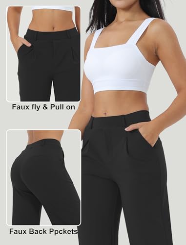 Image of Wide Leg Work Pants for Woman Stretchy Office Slack Dress Pants Business Trousers with Pockets