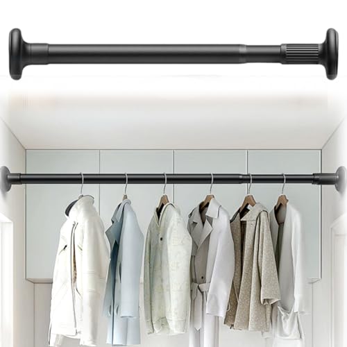 Barra de armario ajustable, colgador de ropa resistente para armario, baño, balcón y probador, soporte versátil de color negro, diseño que ahorra espacio