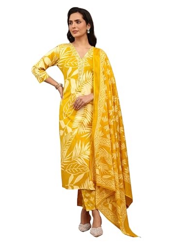 Image of Libas Printed Cotton Blend Straight Kurta Set for Women | daily wear suit