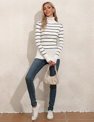Image of Rocorose Women's Ribbed Turtleneck Sweater Long Sleeve Knitted Solid Pullover