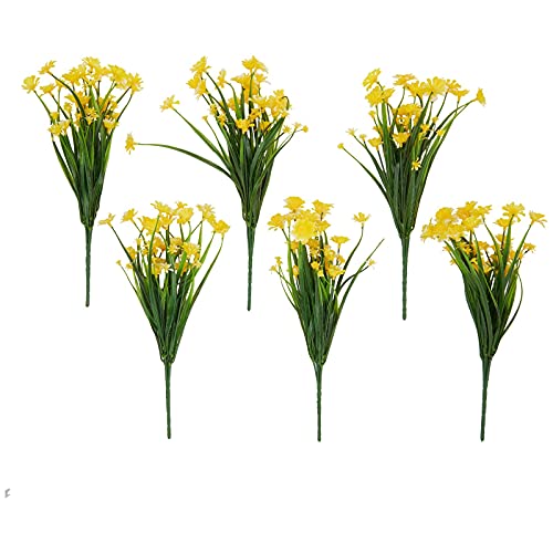 Artificial Yellow Daisy Mums With Stems For Faux Flower Arrangements (12X5 In, 6 Pack) #TOP4