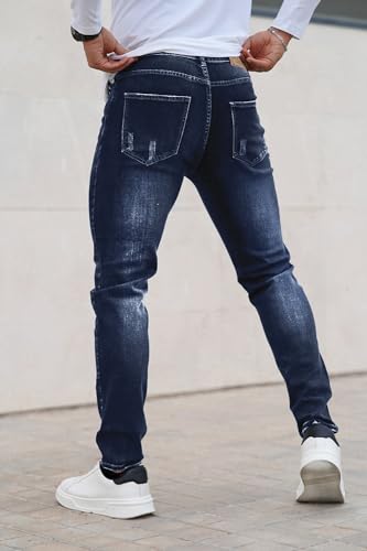 Mens Dark Blue Jeans Slim Fit Stretch Denim Pants for Men Skinny Athletic Fit 304