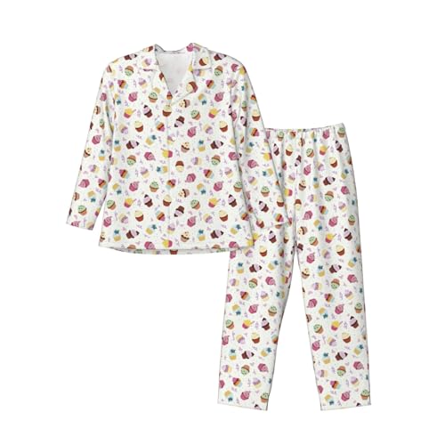Pyjama homme manches longues imprimé cupcakes idéal pour des soirées cocooning