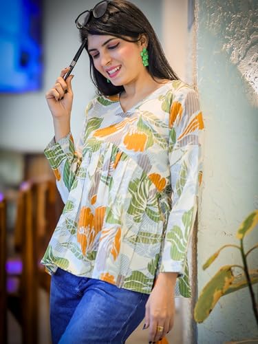 Image of Youthnic Women's Poly Rayon Printed Alia Cut Peplum Top | Top for Office | Women's Tunics | Short Kurti Women| Regular Fit