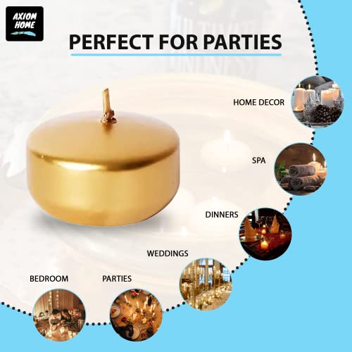 Axiom - Pack Of 24 Floating Candles, 4 Hours Burning Time - Dripless Floating Candles Gift For Mothers Day - 100% Pure And Natural Hand-Rolled Wax Candles For Parties - Metallic Golden (Unscented) #TOP4