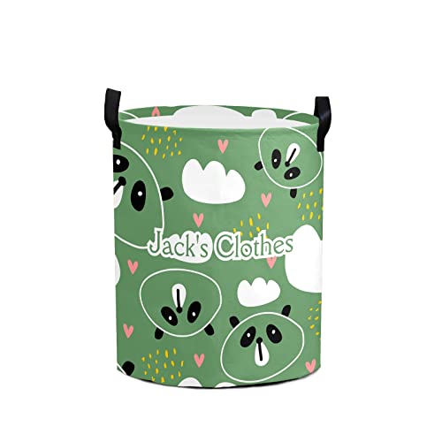 Funny Panda Personalized Freestanding Laundry Hamper, Custom Waterproof Collapsible Drawstring Basket Storage Bins with Handle for Clothes