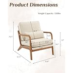 Karl home Accent Chair Mid-Century Modern Chair with Pillow Linen Fabric Upholstered Lounge Arm Chair with Solid Wood Frame & Soft Cushion for Living Room, Bedroom, Balcony, Beige - Image 2