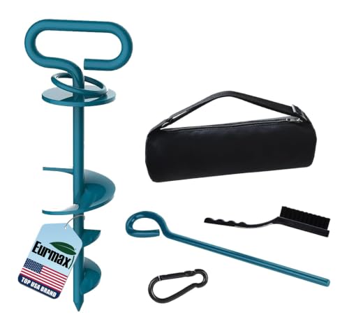 Image of Eurmax USA Ground Stakes - Heavy Duty in Ground Anchor for Large Dogs up to 210 Lbs, Secure No-Tangle Pet Runner for Yard, Beach & Camping, Quick Easy Install Dog Tie Out Stake(Navy Blue)