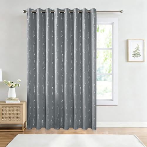 BUHUA Outdoor Patio Curtains, Grommet Top, Thermal Insulated Room Darkening Drapes, Extra Wide Blackout Curtains for Sliding Door, 100W x 84L Inch, Light Grey