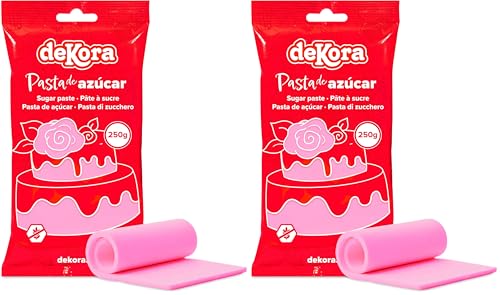 Dekora - Fondant Rosa | Pasta de Fondant para Tartas - Cobertura para Bizcochos, Tartas, Pasteles, Magdalenas o Cupcakes con el que Poder Hacer Todo Tipo de Decoraciones - 250 gr (Paquete de 2)