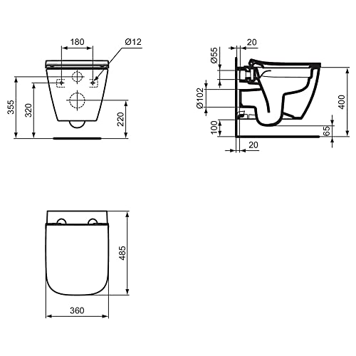 Ideal Standard - i.life S Hängetopf RimLS+ in geringer Tiefe von nur 48 cm und komplett verdeckten Befestigungen. Weiß