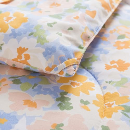 Image of Caressma Twin Size 5 Pieces Comforter Set Bed-in-a-Bag,Soft Fabric Print Yellow Floral for Baby & Kids,Includes Flower Comforter, Fitted Sheet, Flat Sheet，Pillow Case & Pillow Shame for All Seasons
