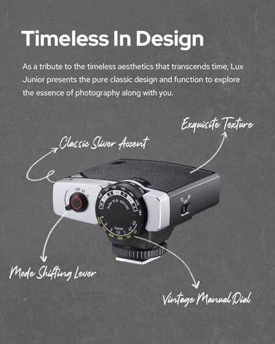 Image of Godox Lux Junior Retro Camera Flash with PC sync Ports (Black, 4.6oz) | GN12, 1 /1-1 /64 Flash Power, Auto&Manual Modes, 6000±200K, 28mm Focal Length with Sync Cable for Canon Nikon Sony Fuji Olympus