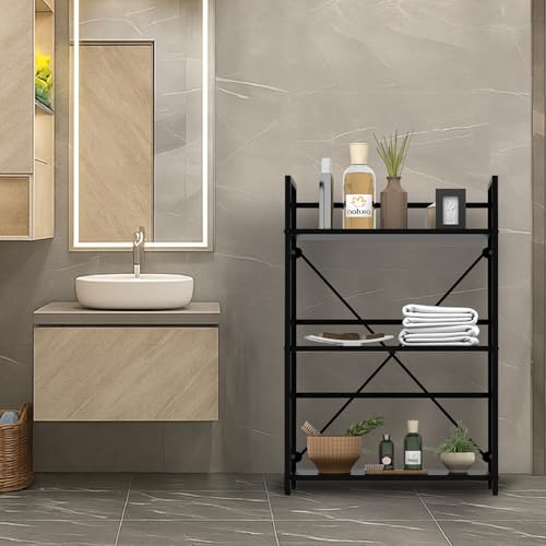 Image of wow craft Heavy Duty 3-Tier Metal Storage Rack (Black) | Multipurpose Shelf for Microwave, Books, Kitchen & Bathroom Organization | Space Saving Steel Organizer (64x40x92 cm)