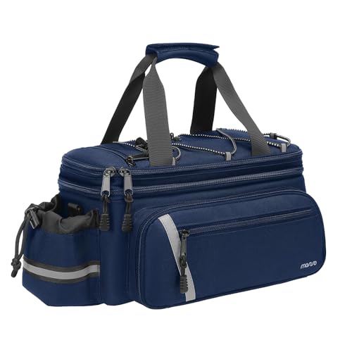 MOSISO Bike Rack Bag with Rain Cover, Bike Trunk Cooler Handag Insulated Bicycle Rear Seat Pouch with 2 Side Foldable Panniers, 8L Cycling Backseat Storage Cargo Saddle Shoulder Bag, Navy Blue