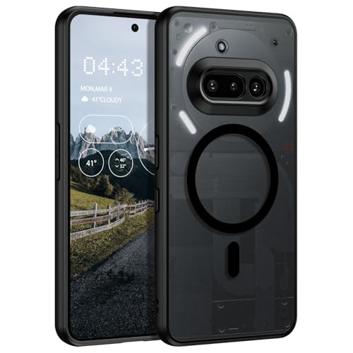 Image of GUAGUA Polycarbonate For Nothing Phone 3A Case, [Compatible With Magsafe] Magnetic Anti-Scratch Translucent Matte Back Slim Shockproof Case Phone Cover,Black