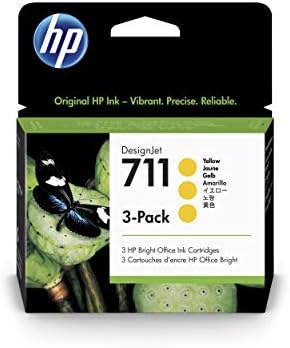HP 711 CZ136A 3-pack Yellow 29-ml Genuine HP Ink Cartridge with Original HP Ink, for HP DesignJet T120, T125, T130, T520, T525, T530 Large Format Plotter Printers and HP 711 DesignJet Printhead