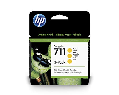 HP 711 CZ136A 3-Pack Yellow 29-ml Genuine HP Ink Cartridge with Original HP Ink, for HP DesignJet T120, T125, T130, T520, T525, T530 Large Format Plotter Printers and HP 711 DesignJet Printhead