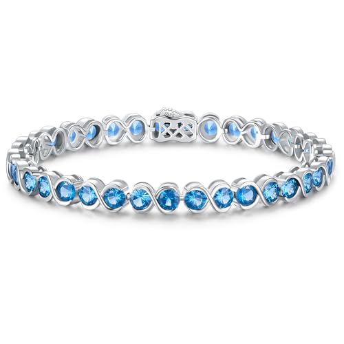 ETERMBOL December Birthstone Bracelets for Women Sterling Silver 7 Inch Infinity Blue Topaz Tennis Bracelets Wedding Anniversary Birthday Jewelry Gifts for Women Wife Girlfriend Mom Her