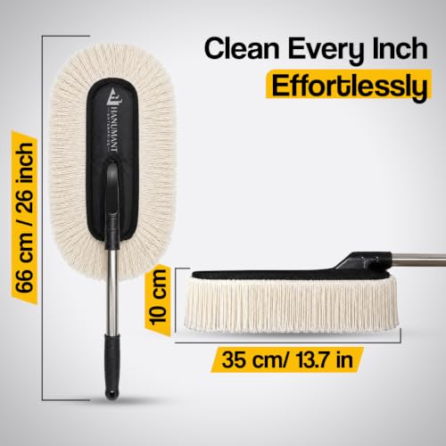 Image of H HANUMANT ENTERPRISE Swift Swipe Car Duster with Paraffin Wax-Treated Cotton Strands | Scratch-Free & Lint-Free Car Cleaning Brush | Long Handle | Reusable Waterless Dust Cleaner for Car, SUV & Bike