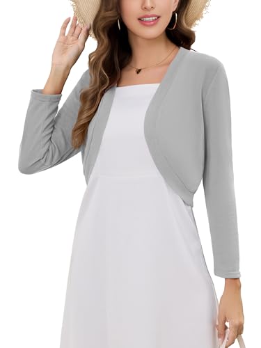 Image of Women's 3 /4 Sleeve Thin Shrugs Lightweight Open Front Cropped Cardigan for Women