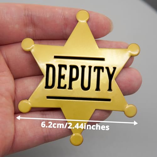 1 PCS Sheriff Badge and 1 PCS Deputy Sheriff Badge, Metal Brooch Police Badges Pin Western Cop Star Old West Prop for Kids, Adult, boys, Girls, Party (Gold)2
