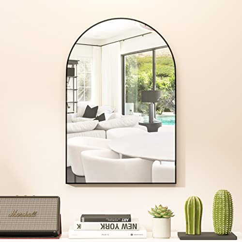 Cassilando Arched Mirror, 20"×30" Arched Bathroom Mirror, Metal Frame Mirror, Unique Wall Mounted Mirror, Black Vanity Mirror For Living Room, Fireplace, Bedroom, Entryway #TOP5