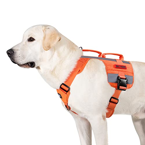 OneTigris Service Dog Safety Vest, Tactical Reflective Dog Harness with No Pull D-Ring & Handle, High-Visibility Lightweight Suit for Search and Rescue Dog (L, Orange)