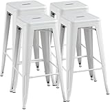 Yaheetech 30'' Metal Bar Stools 4PCS Bar Height Barstools Stackable Bar Chairs for Bistro/Patio/Cafe/Restaurant/Dining Room/Kitchen, White