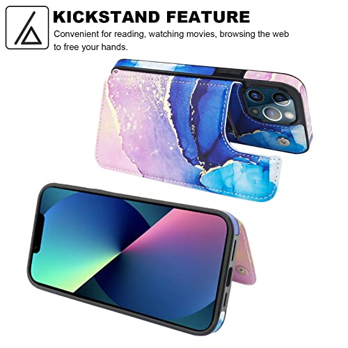 Image of HAOPINSH for iPhone 13 Pro Max Wallet Case with Card Holder, Blue Purple Marble Pattern Back Folio Flip PU Leather Kickstand Card Slots Case, Double Magnetic Clasp Durable Shockproof Cover 6.7 inch